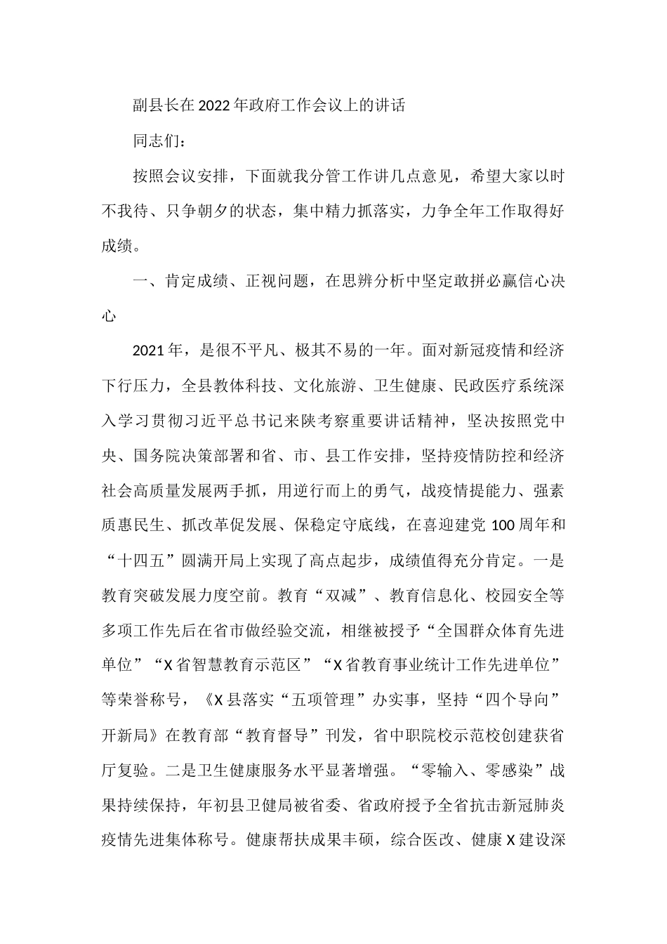 副县长在2022年政府工作会议上的讲话_第1页