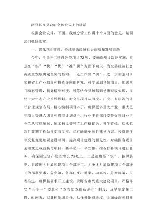 副县长在县政府全体会议上的讲话