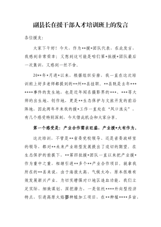副县长在援干部人才培训班上的发言