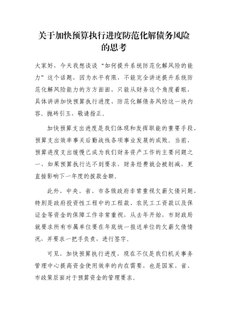 关于加快预算执行进度防范化解债务风险的思考