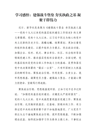 学习感悟：建强战斗堡垒 夯实执政之基 凝聚干群伟力