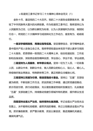 x街道党工委书记学习二十大精神心得体会6篇