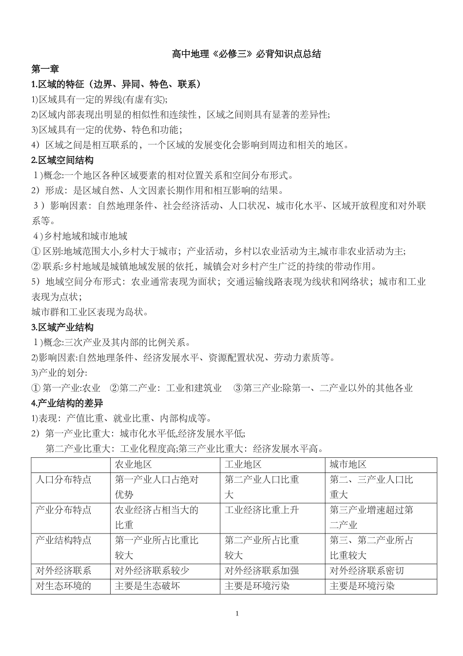 2024年湘教版高中地理必修三必背知识点_第1页