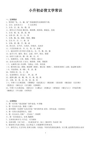 2024年小升初必背文学常识及试题