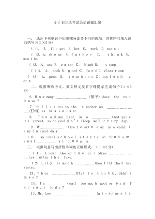 2024年小升初分班考试英语试题汇编