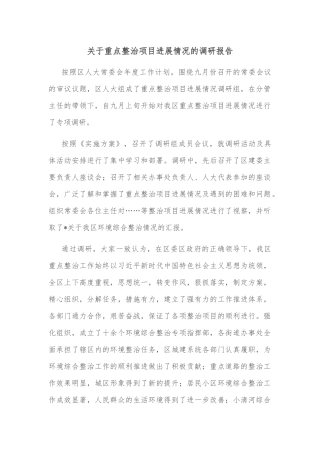 关于重点整治项目进展情况的调研报告