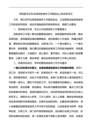 局党委书记在全局信息宣传工作推进会上的讲话范文会议