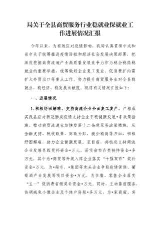 局关于全县商贸服务行业稳就业保就业工作进展情况汇报