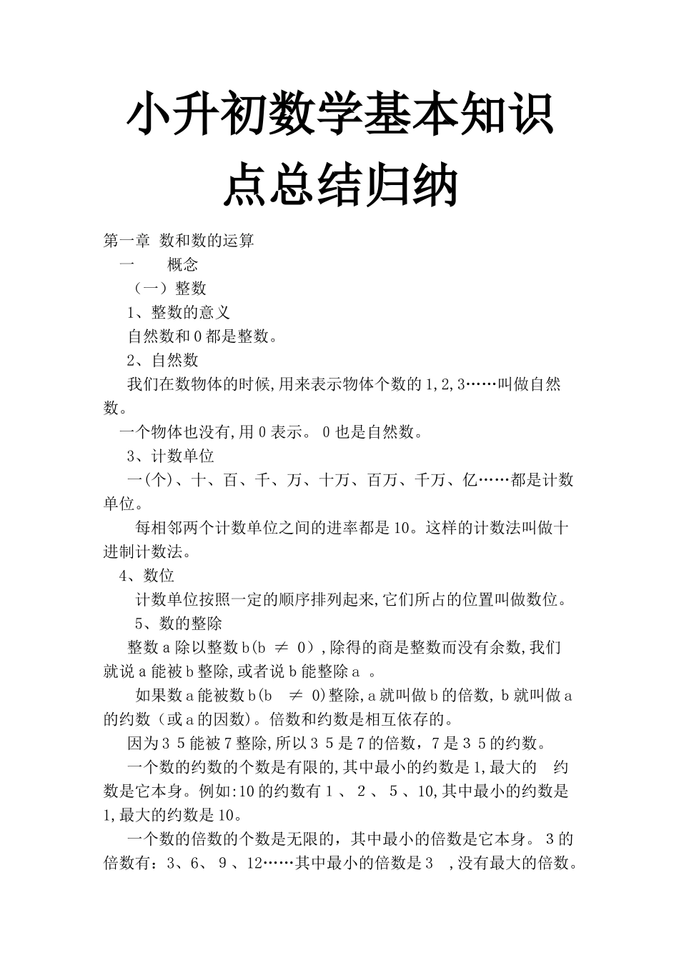 2024年小升初数学基本知识点总结归纳_第1页