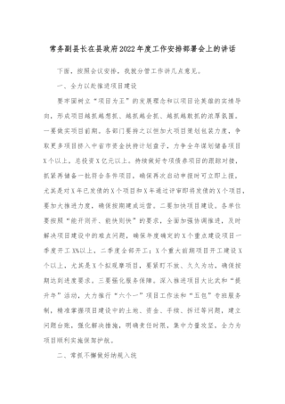 常务副县长在县政府2022年度工作安排部署会上的讲话