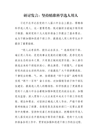 研讨发言：坚持精准科学选人用人