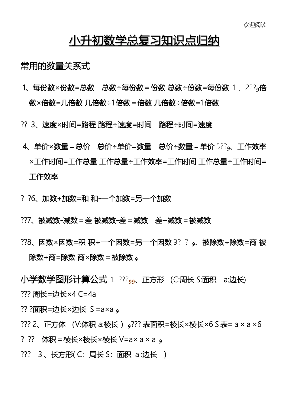 2024年小升初数学总总结复习知识点归纳_第1页