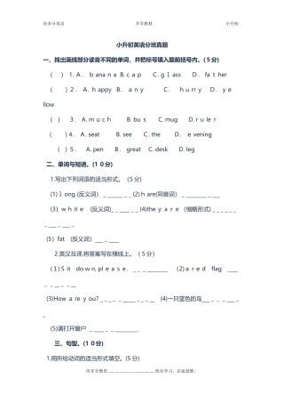 2024年小升初英语分班模拟真题