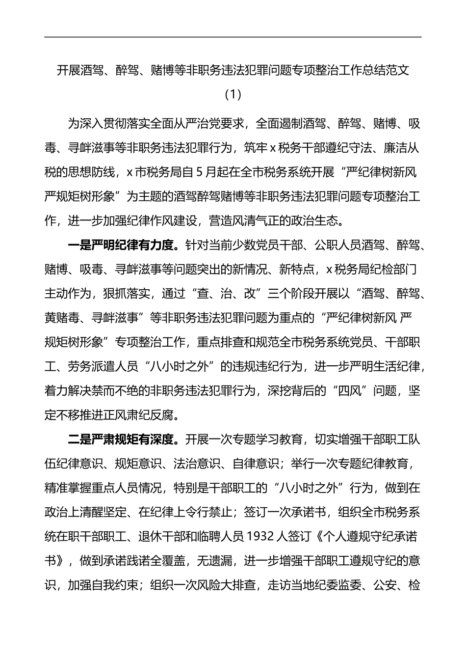 开展酒驾醉驾四风问题专项整治工作总结2篇整顿工作汇报报告_第1页