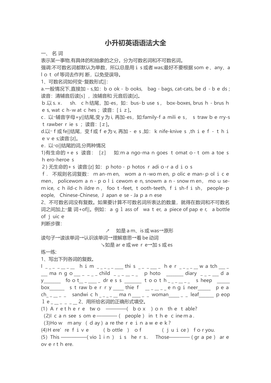 2024年小升初英语语法大全_第1页