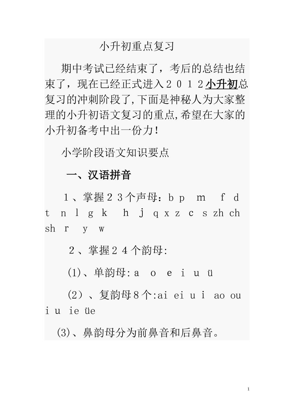2024年小升初语文复习最重点_第1页