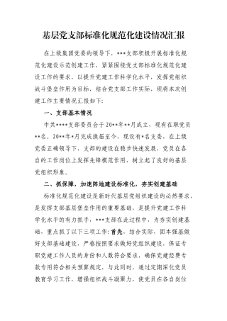 基层党支部标准化规范化建设情况汇报