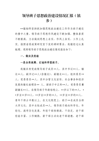 领导班子思想政治建设情况汇报（镇乡）