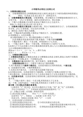 2024年小学数学必背定义定理公式