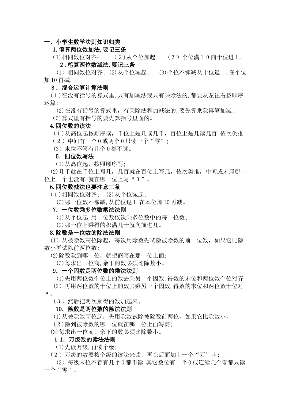 2024年小学数学法则归纳_第1页