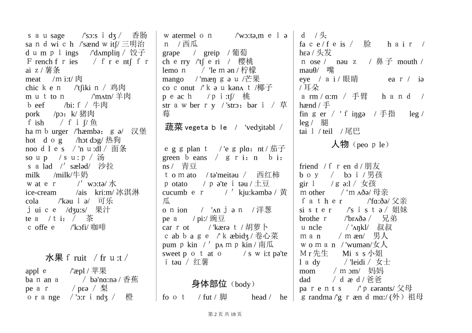 2024年小学英语必背的单词汇总带音标_第2页