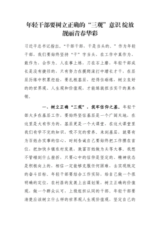 年轻干部要树立正确的“三观”意识 绽放靓丽青春华彩