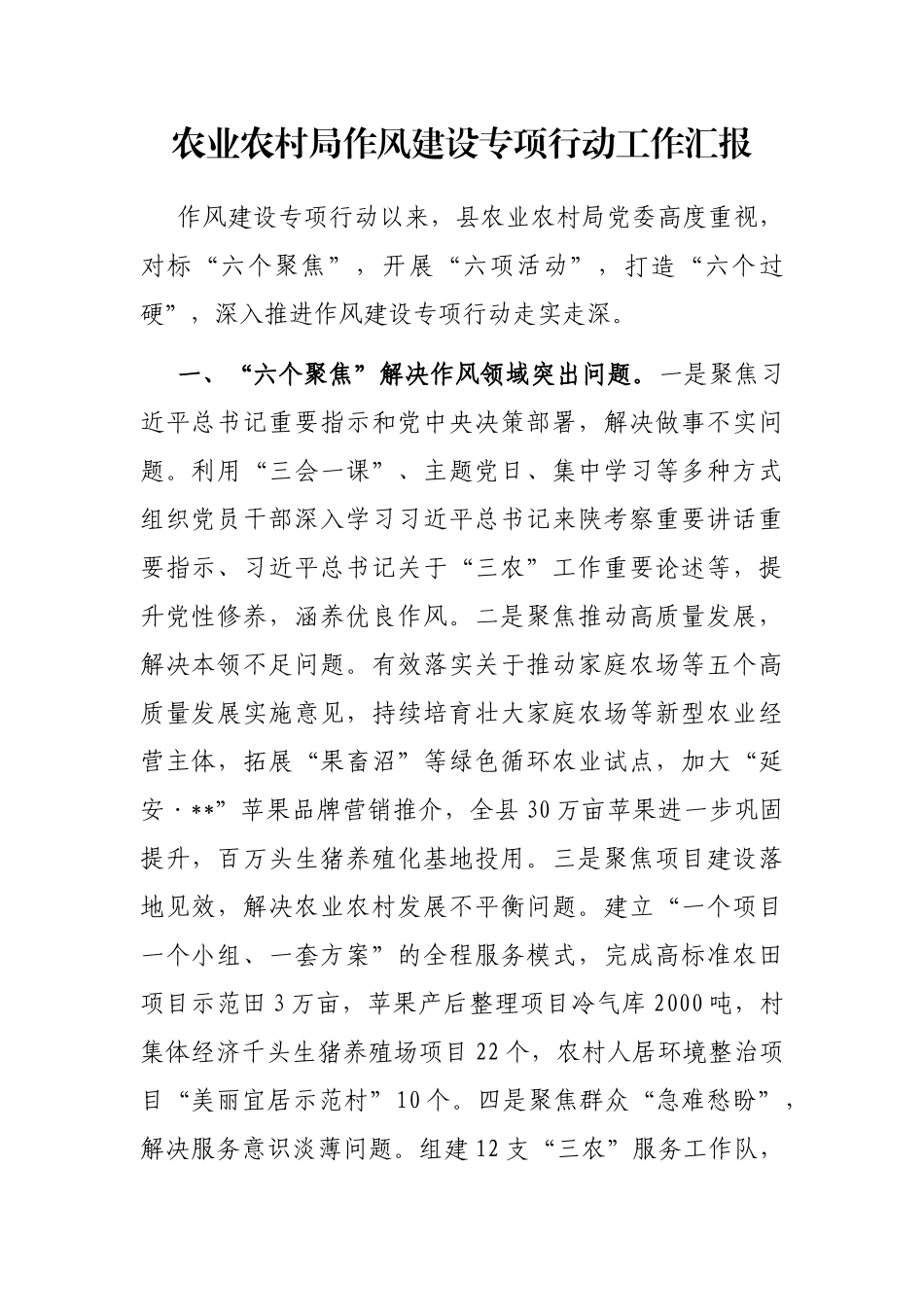 农业农村局作风建设专项行动工作汇报_第1页