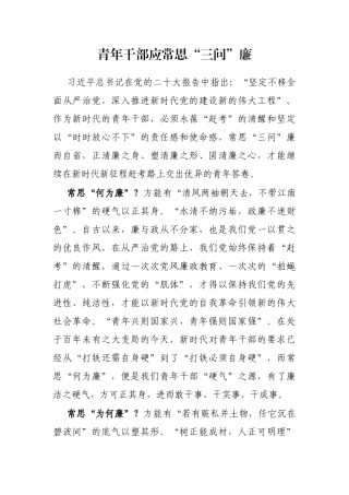 青年干部应常思“三问”廉
