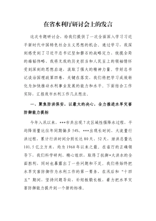 在省水利厅研讨会上的发言