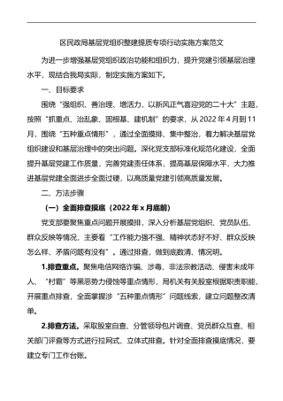区民政局基层党组织整建提质专项行动实施方案工作方案