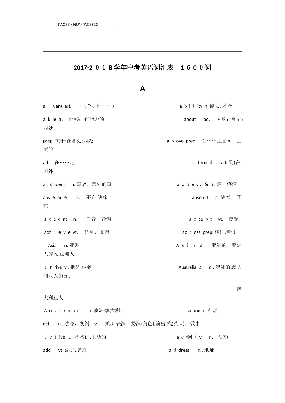2024年新版初中生必背的单词_第1页
