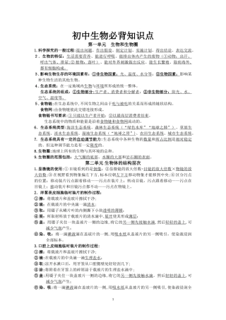 2024年新版初中生物必背知识点