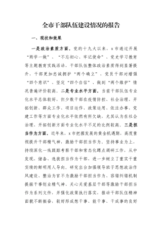全市干部队伍建设情况的报告