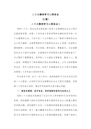 (5篇)二十大精神学习心得体会