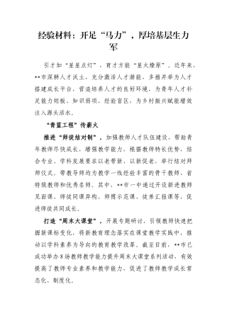 经验材料：开足“马力”，厚培基层生力军