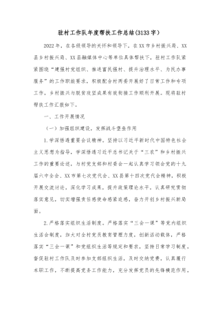 驻村工作队年度帮扶工作总结