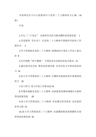 市委理论学习中心组集体学习党的二十大精神发言汇编（10篇）