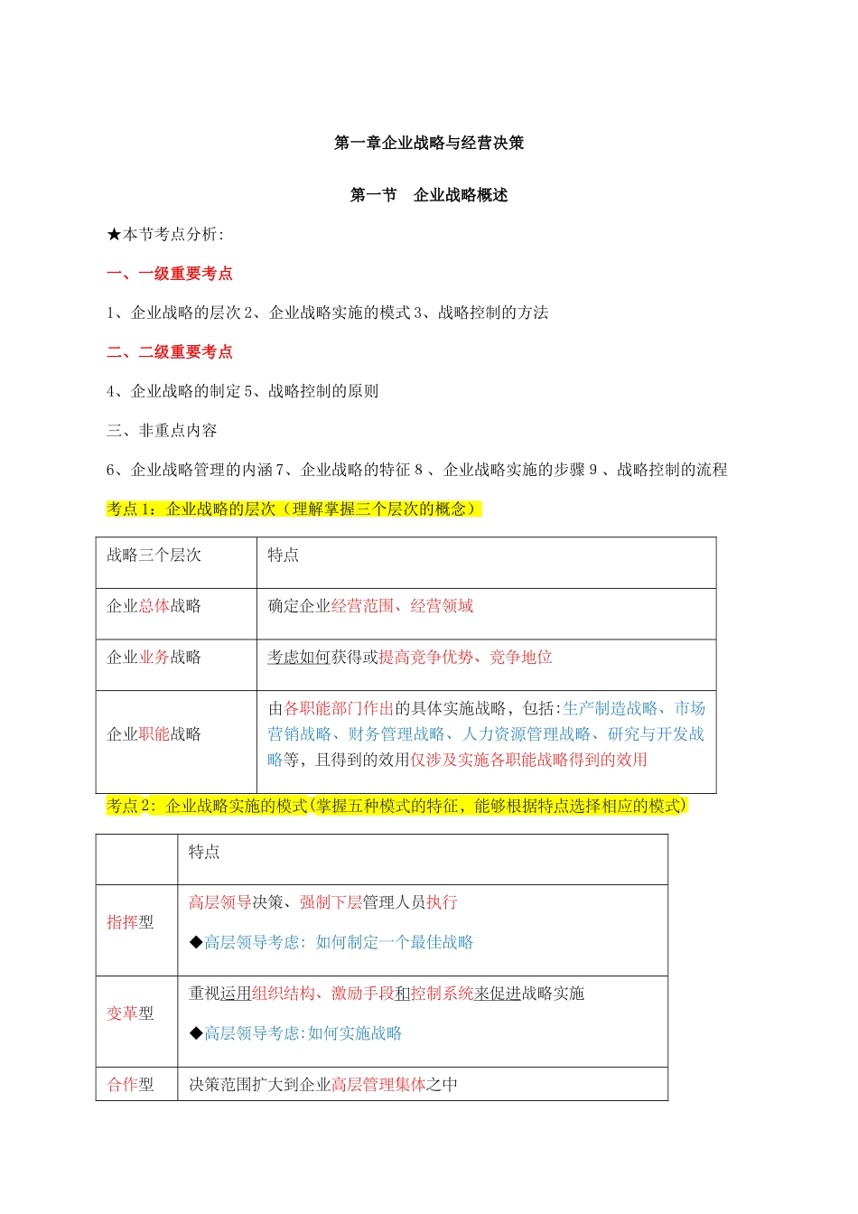 2024年新版中级经济师工商管理知识点汇总_第1页