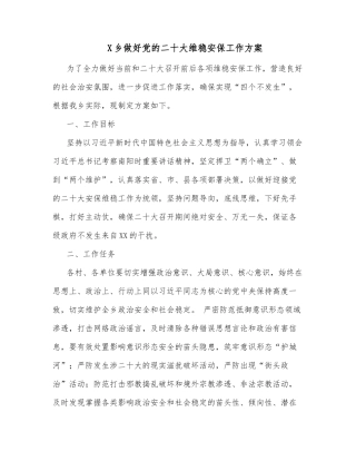 X乡做好党的二十大维稳安保工作方案