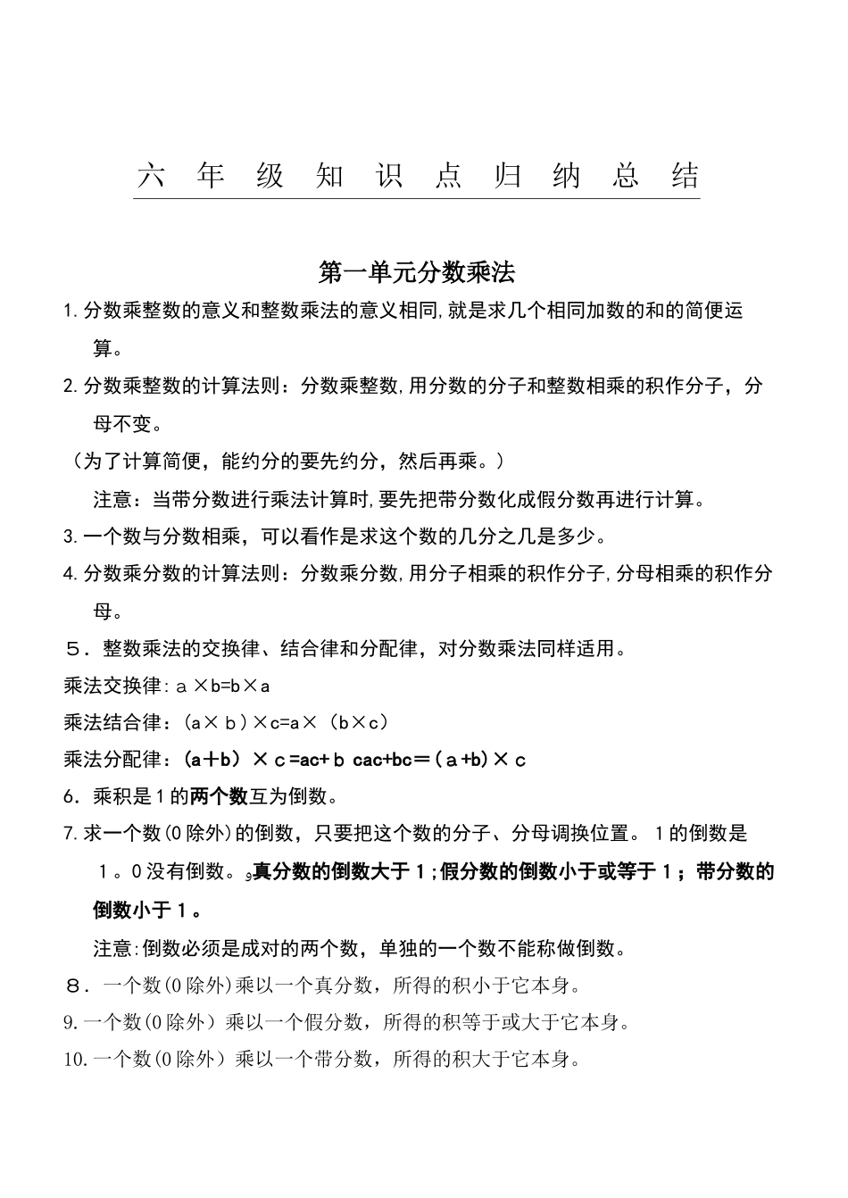 2024年新六年级知识点归纳总结_第1页