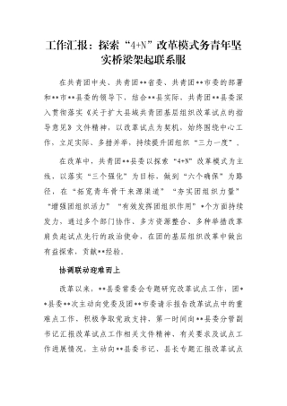 工作汇报：探索“4+N”改革模式务青年坚实桥梁架起联系服