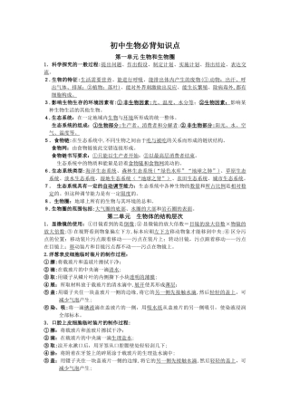 2024年新人教版初中生物必背知识点
