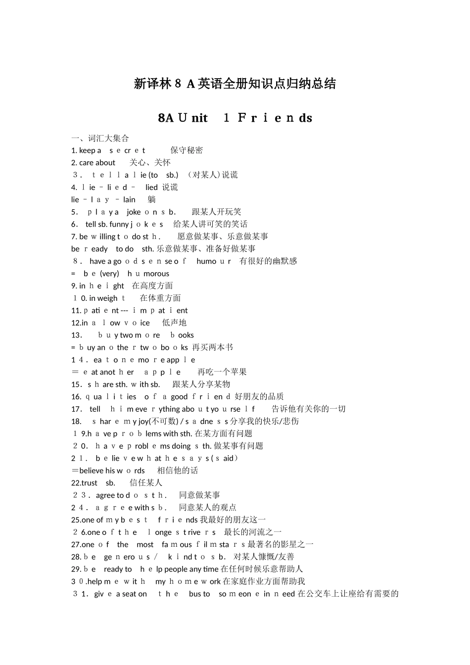 2024年新译林8A英语全册知识点归纳总结_第1页