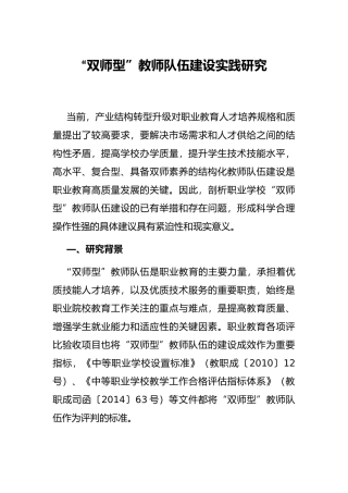 “双师型”教师队伍建设实践研究