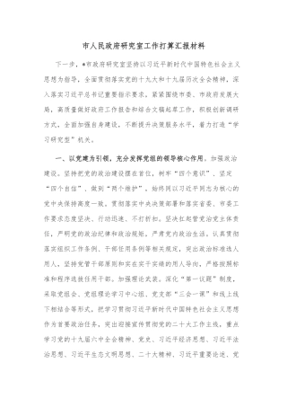 市人民政府研究室工作打算汇报材料