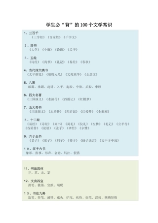 2024年学生必背的文学常识