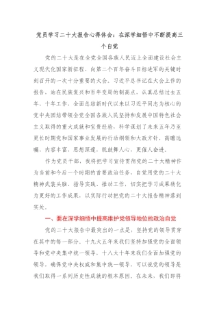 党员学习二十大报告心得体会：在深学细悟中不断提高三个自觉