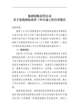 集团公司关于深化国企改革三年行动工作自评报告
