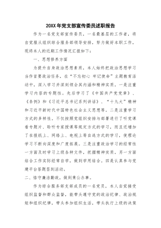 20XX年党支部宣传委员述职报告