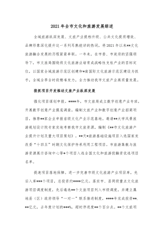 2021年全市文化和旅游发展综述